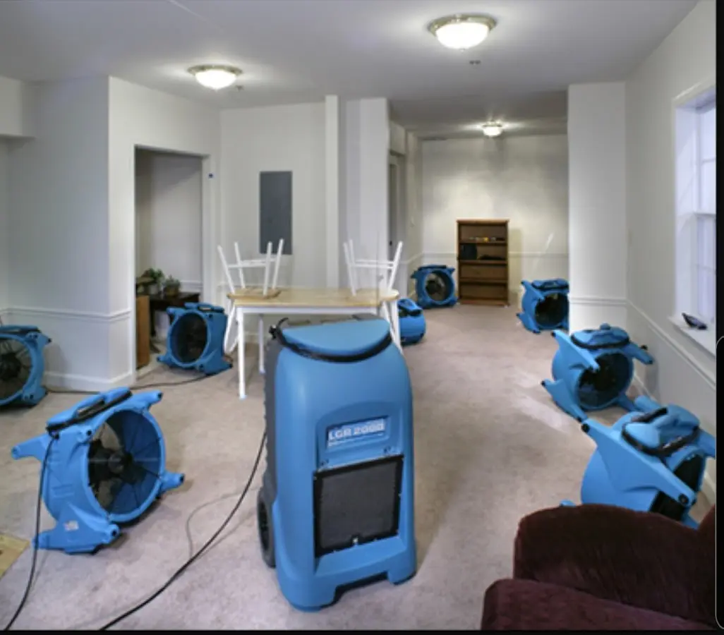 Air movers and dehumidifier setup for Water Extraction & Removal in Greeneville